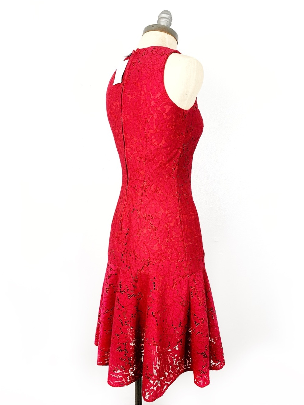 H&M Red Lace Midi Fit-and-Flare Dress 4 NWT - Picture 3 of 9